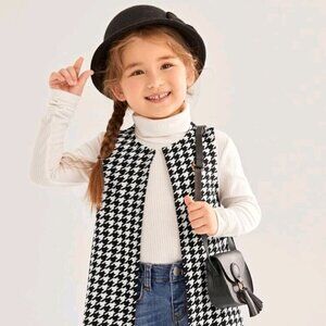 SHEIN Young Girl Houndstooth Print Open Front Vest Coat
